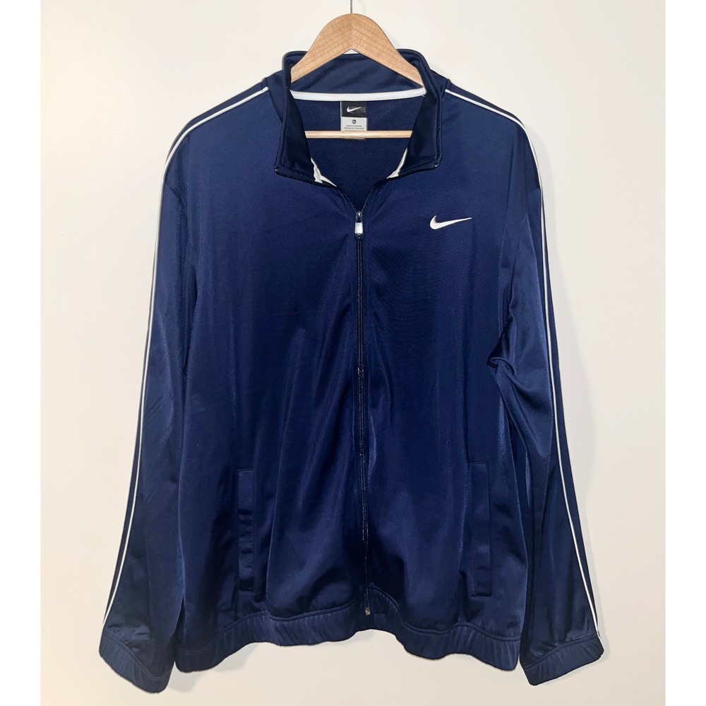 NIKE Men's Zip Up Track Jacket Y2K 2000s Swoosh Logo Striped Sleeve‎ Navy | XL